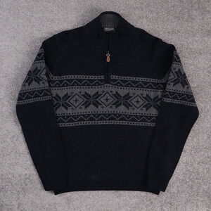 Loranzo Magni Large Fairaisle Large Black Long Sleeve 1/4 Zip Sweater